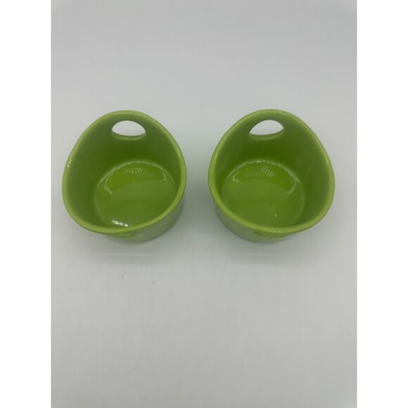 Ramekins Ceramic Baking Baskets for Baking 4.5" Small Dish w/ Handles Green - Picture 4 of 6